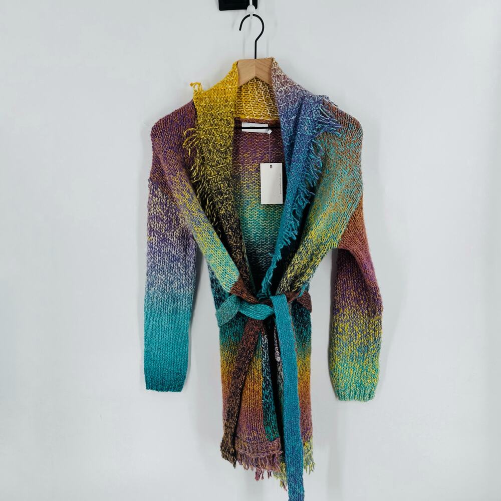Anthropologie Multicolor Gradient Knit Cardigan - Teal, Yellow, Purple